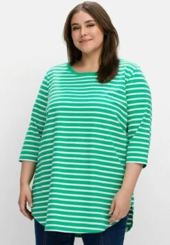 Sheego Camiseta De Manga Larga - Blattgrün Weiß