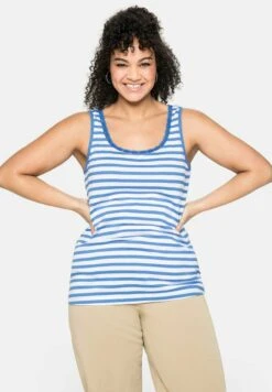 Sheego Top - Jeansblau/Weiß