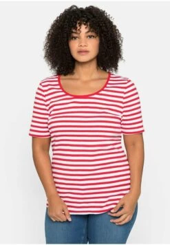 Sheego Camiseta Estampada - Mohnrot/ Weiß