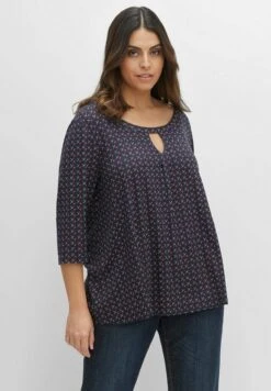 Sheego 3/4-Arm - Camiseta De Manga Larga - Nachtblau Bedruckt