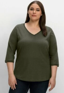 Sheego Camiseta De Manga Larga - Dunkeloliv