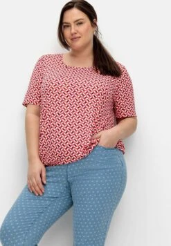 Sheego Camiseta Estampada - Rot Gemustert