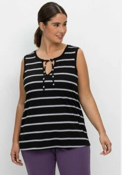 Sheego Top - Schwarz Gestreift