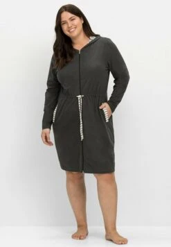 Sheego Morgenmantel - Albornoz - Anthrazit Meliert