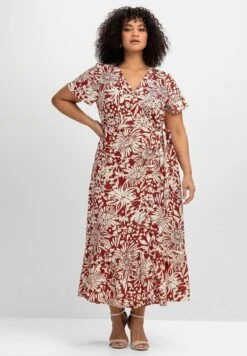 Sheego Vestido Largo - Rot Gemustert