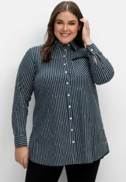 Sheego Long - Camisa - Nachtblau Gestreift