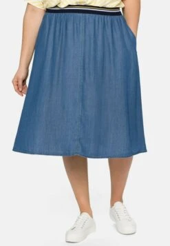 Sheego Midi - Falda Acampanada - Light Blue Denim