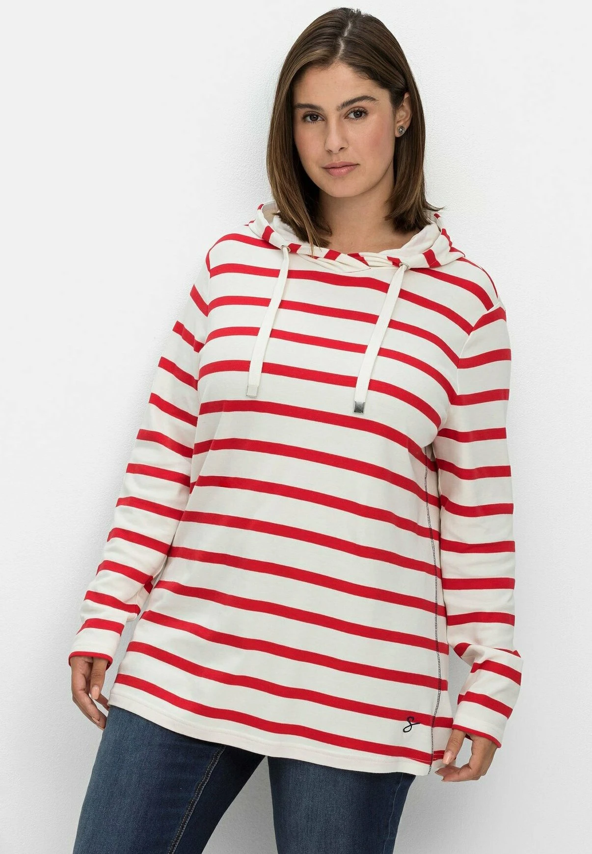 Sheego Jersey Con Capucha - Offwhite Gestreift 1 Sheego Jersey Con Capucha - Offwhite Gestreift