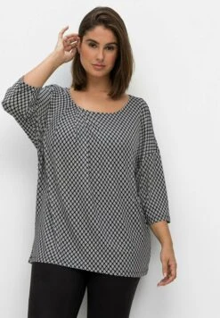 Sheego Camiseta De Manga Larga - Schwarz/Weiß