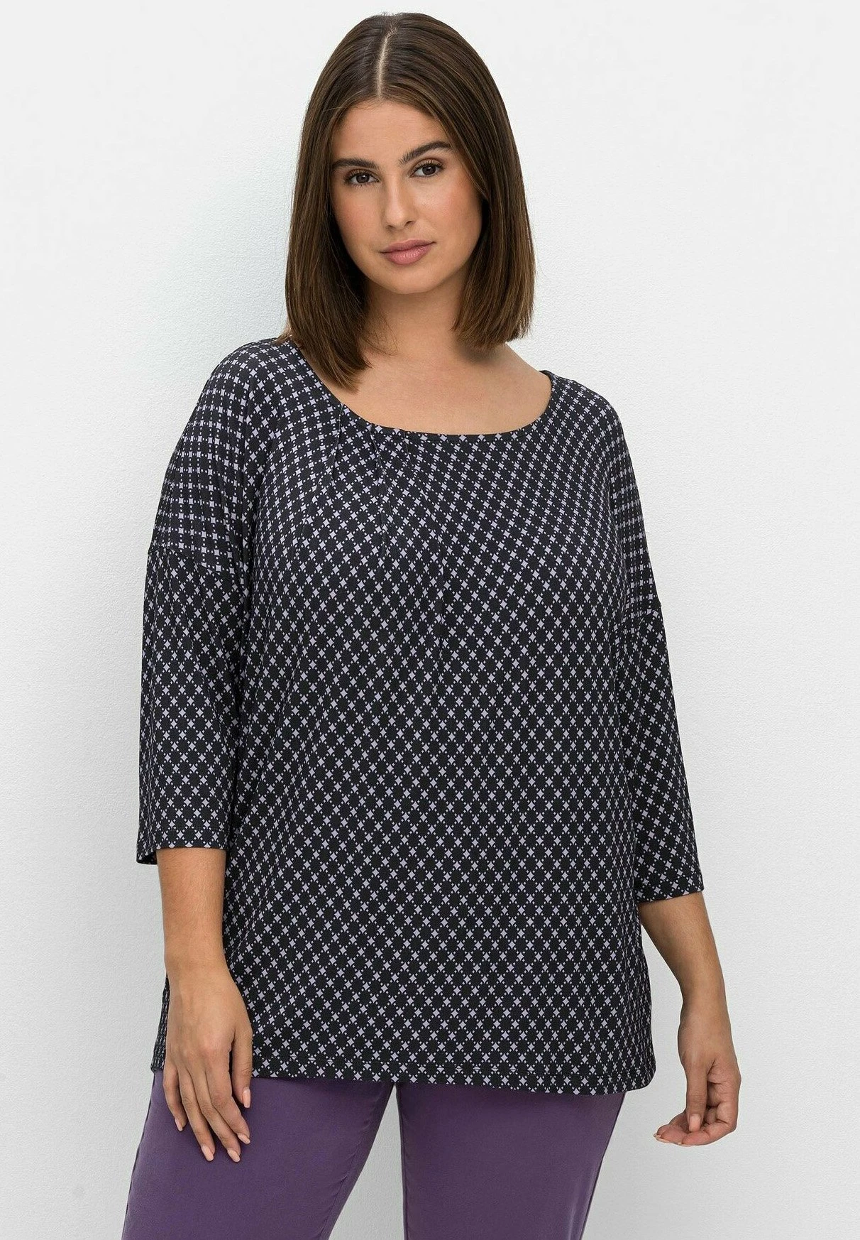 Sheego Camiseta De Manga Larga - Schwarz/Lila 1 Sheego Camiseta De Manga Larga - Schwarz/Lila