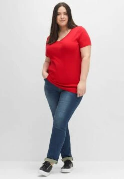 Sheego 2 Pack - Camiseta Básica - Schwarz/Mohnrot